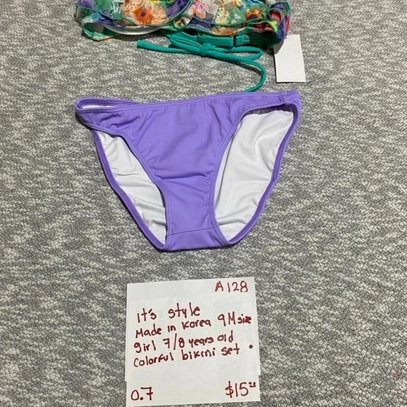 Colorful bikini set top/bottoms Made Korea 9M=girl 7-8 years old. SKU-A128 - Picture 2 of 6